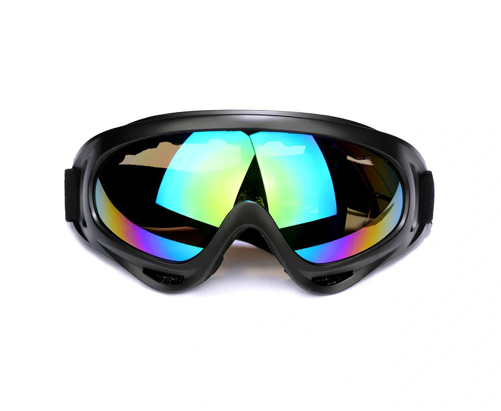 Motorcycle sports goggles with colour-changing lenses and silica gel frame for wind protection