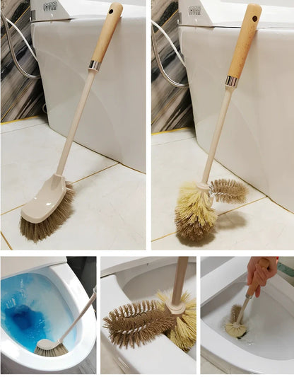Wooden toilet brush with 360 degree bristles and natural beech handle for bathroom cleaning