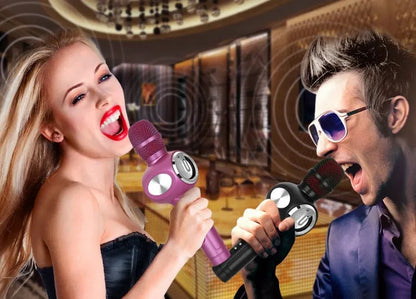 Yaerjia E108 wireless mobile microphone in black, gold, or pink colour with capacitive pickup and 5W speaker output