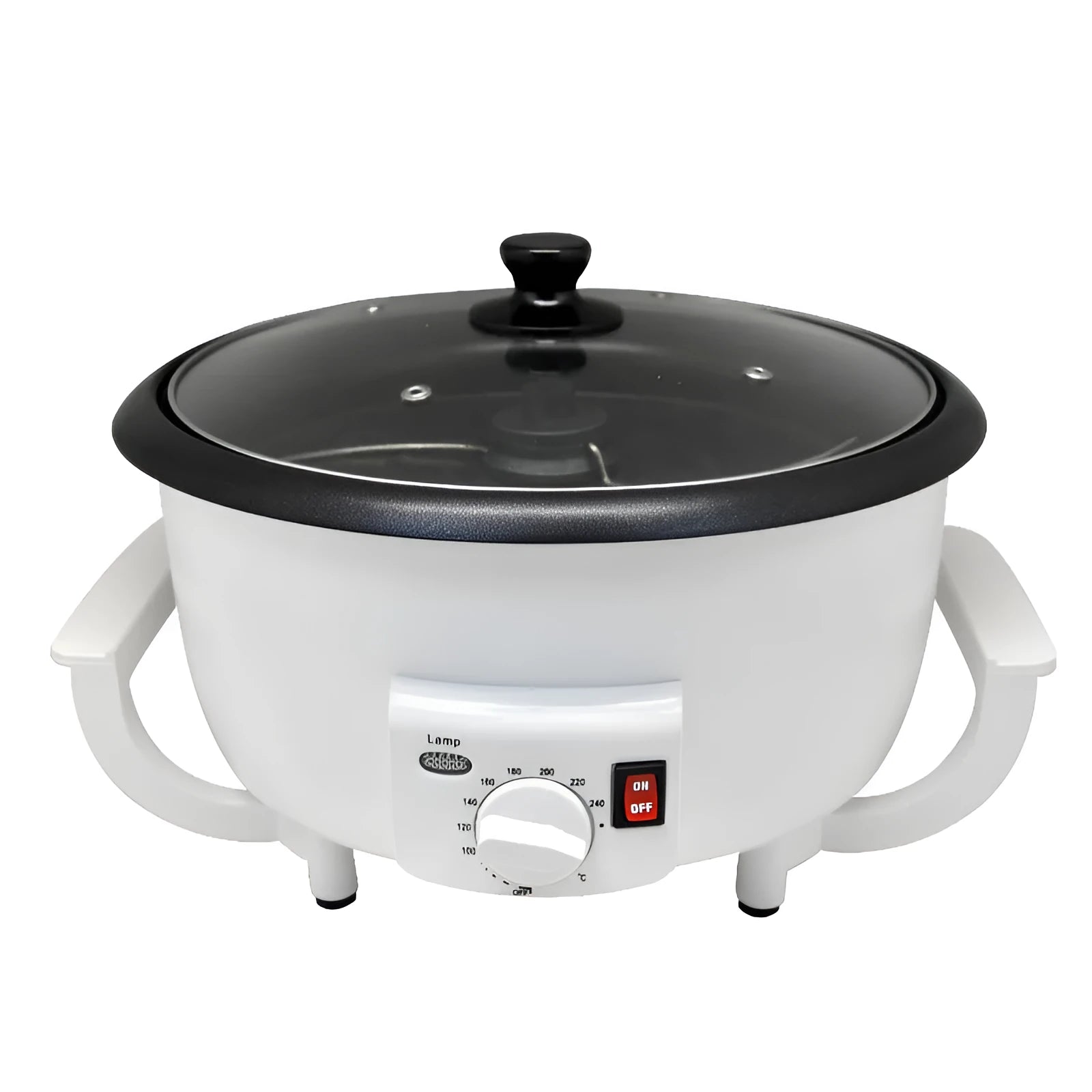 White oblate coffee bean roasting machine with 750g capacity and 225mm pot bottom