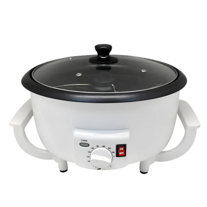 White oblate coffee bean roasting machine with 750g capacity and 225mm pot bottom