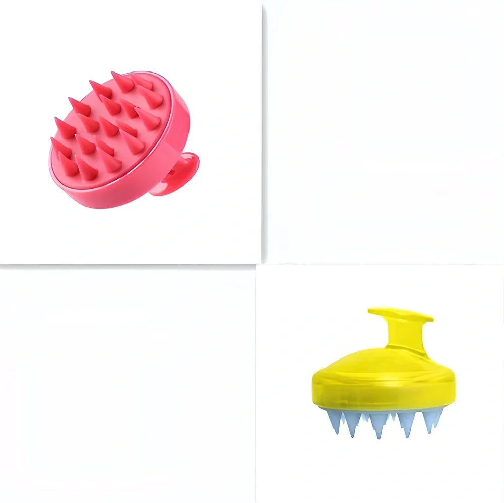 Black silicone shampoo brush with hook design measuring 8x8x7cm for scalp massage during hair washing