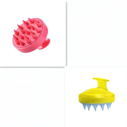 Black silicone shampoo brush with hook design measuring 8x8x7cm for scalp massage during hair washing