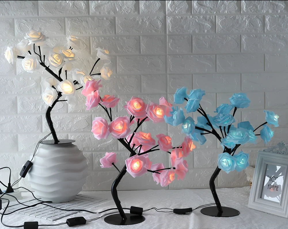 LED simulation small flower tree lamp with warm light illumination in White pink colour option
