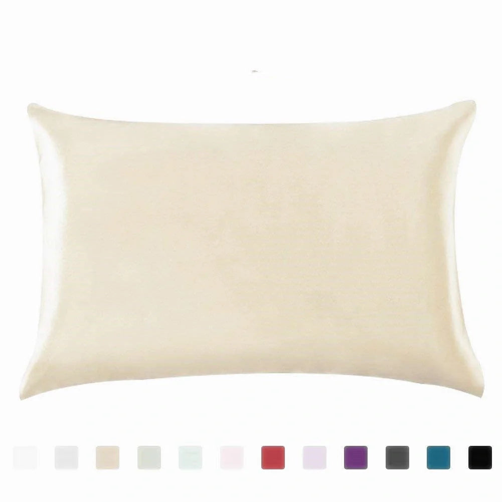 Luxurious satin pillowcases in various colors and sizes, offering soft and breathable comfort