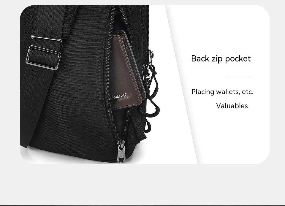 Casual black TPU camouflage chest bag with single shoulder strap and soft handle in square vertical model