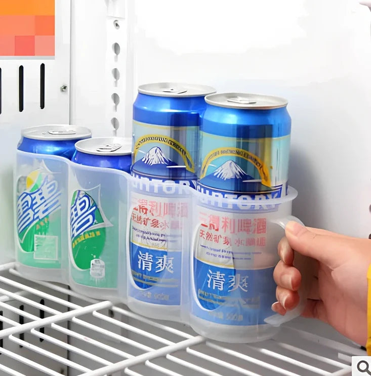 Transparent refrigerator storage box holding 6 beverage cans with dimensions 29.2cm long × 7.7cm wide × 10.8cm high