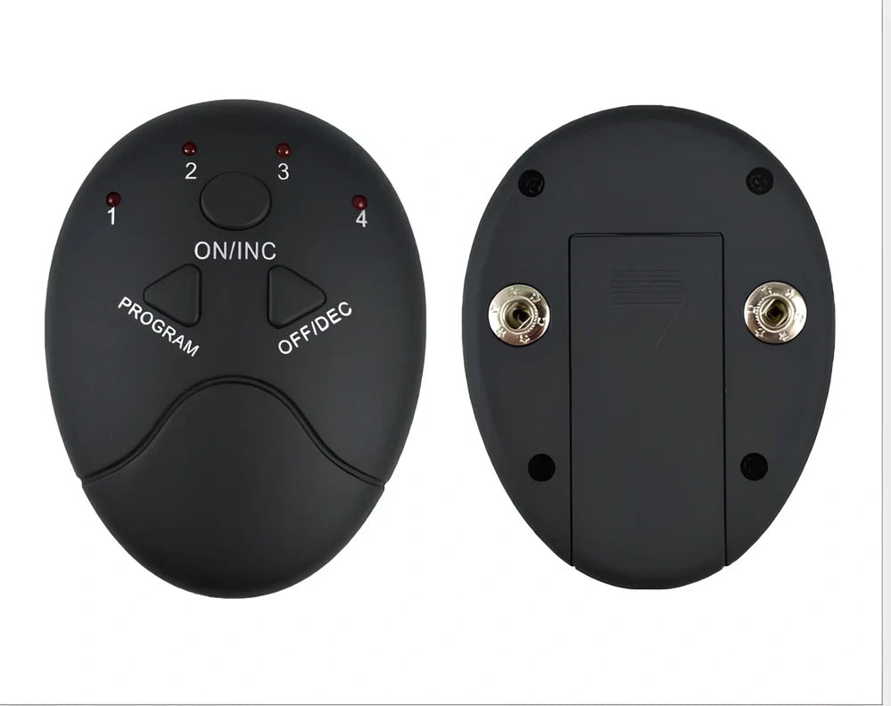 EMS muscle stimulator with six conductive pads for abdominal training and electrical muscle stimulation