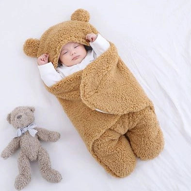 Baby Hold newborn swaddle sleeping bag with lamb wool fabric in blue colour option