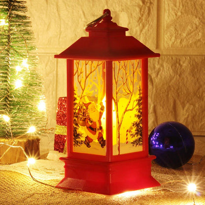 Festive LED Christmas lanterns with Santa Claus, snowman, and other holiday-themed designs
