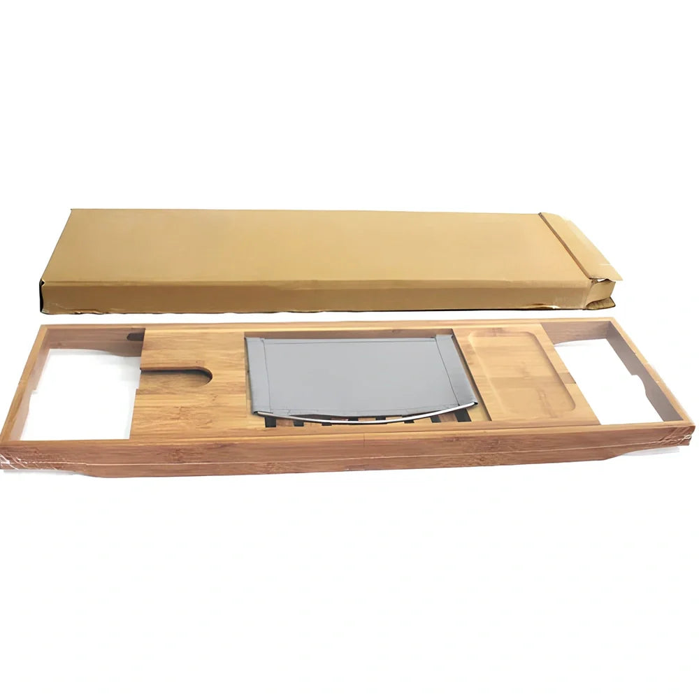 Natural bamboo bathtub frame with desktop installation for bathroom storage, measuring 45cm long