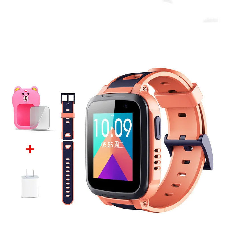 SE5 Plus blue children phone watch with stainless steel wristband on child's wrist