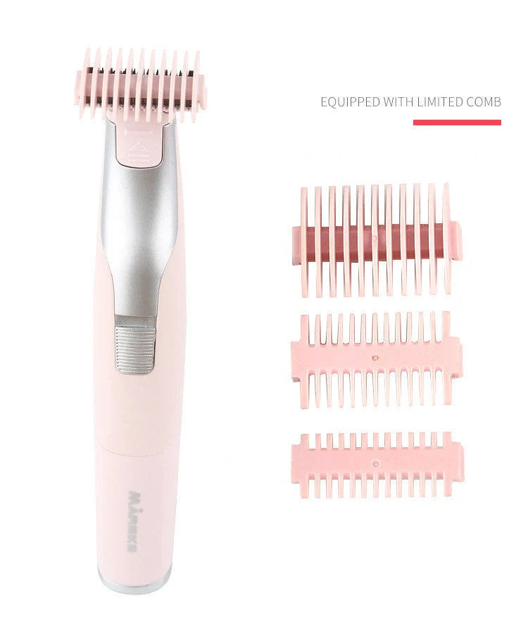 Portable hair shaver for women and men in pink and green with X3 limit comb
