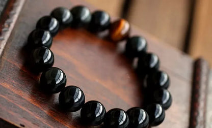 Natural Black Onyx and Tiger Eye Energy Bracelet with elastic rope