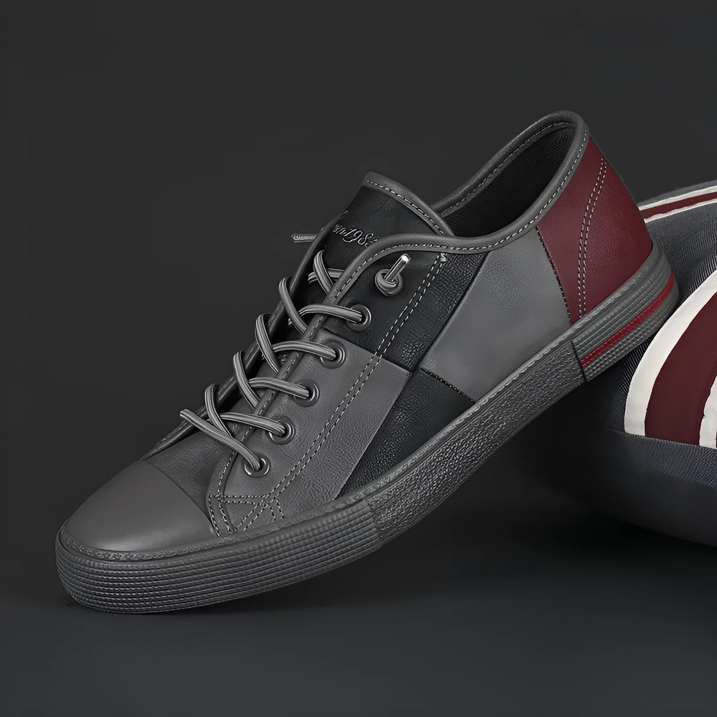 Men's colour matching leather slip-on shoes with elastic band and rubber sole