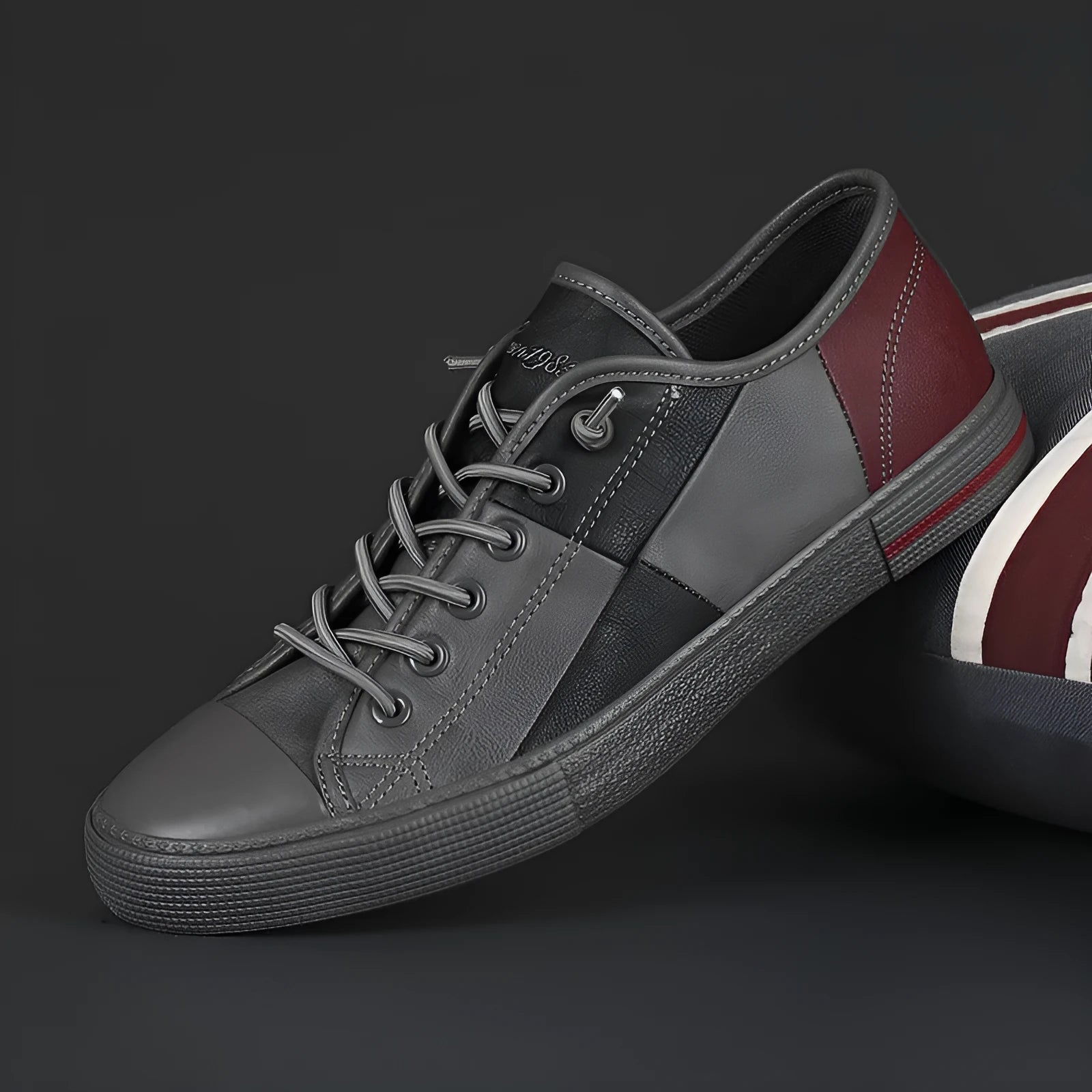Men's colour matching leather slip-on shoes with elastic band and rubber sole