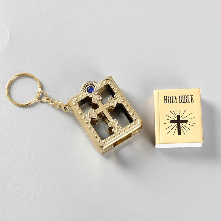 Mini Holy Bible PVC Leather Keychain with Cross Design - Durable and Faith-Inspired