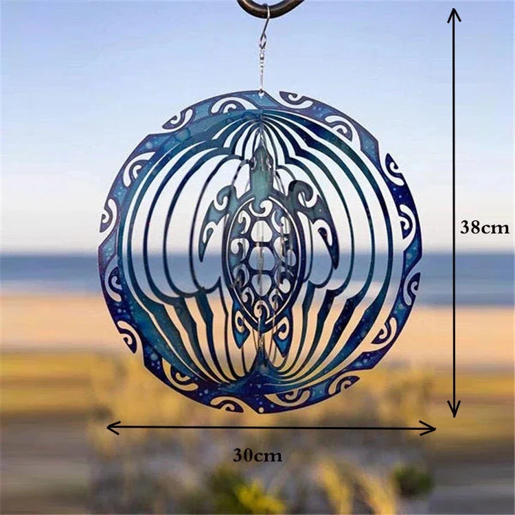 Mesmerizing 3D ocean blue wind chime with sea turtle design, capturing the serene beauty of the sea