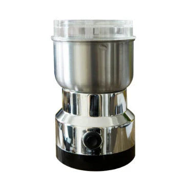 Versatile Electric Grain Grinder with stainless steel construction, transparent cover, and powerful 150-watt motor for grinding whole grains, coffee beans, and spices