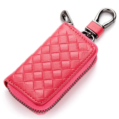 Men's woven leather car key case in multiple colors