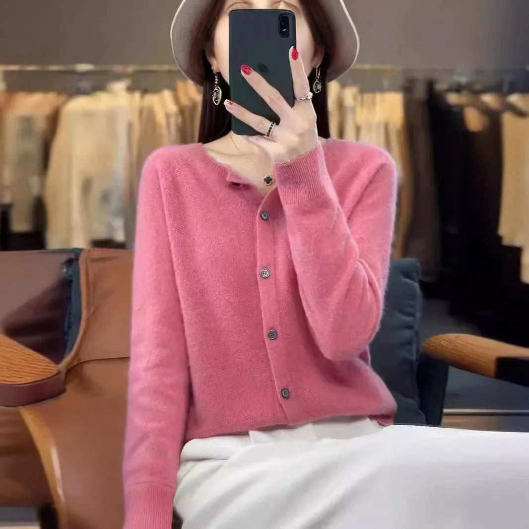 Stylish and comfortable Merino wool cardigan sweater for women in a variety of chic colors