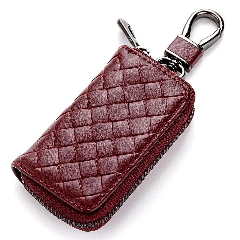 Men's woven leather car key case in multiple colors