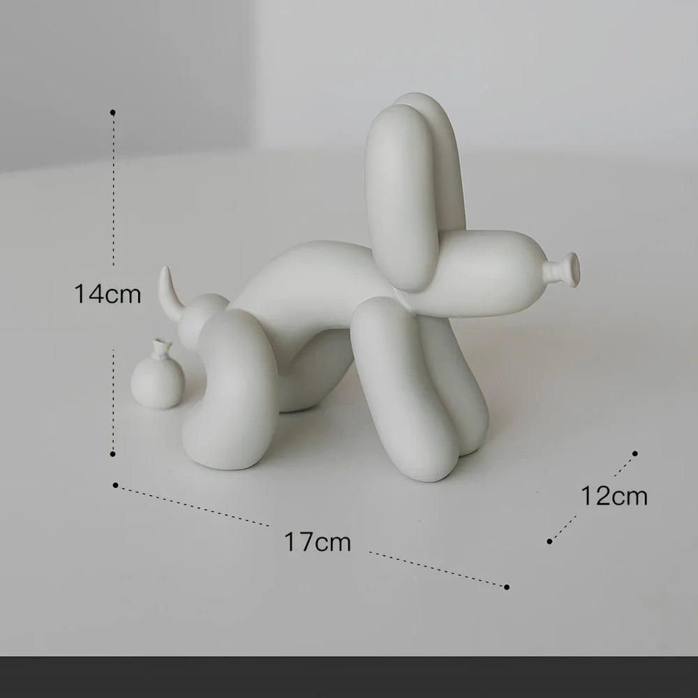Solid resin balloon dog ornament in squat position with Scandinavian design, 15cm height