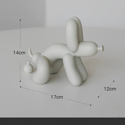 Solid resin balloon dog ornament in squat position with Scandinavian design, 15cm height