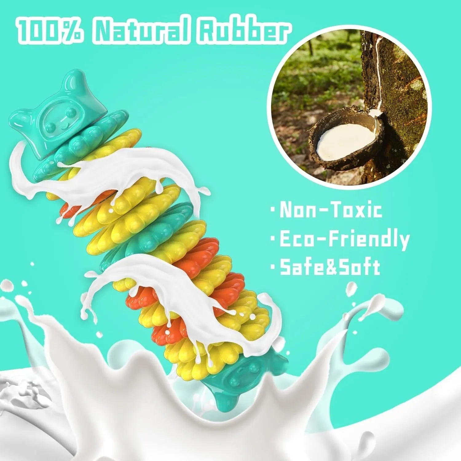 Blue natural rubber caterpillar-shaped dog chew toy measuring 17cm long