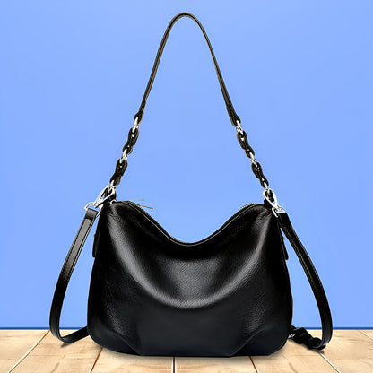 Genuine leather women's crossbody shoulder bag 30x8x21cm in apricot, black, or gray with double strap