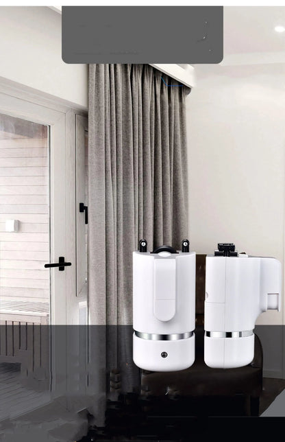 Motorised curtain track kit with aluminium alloy track, pulley system, remote controller, and elbow connector