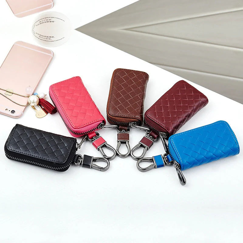 Men's woven leather car key case in multiple colors
