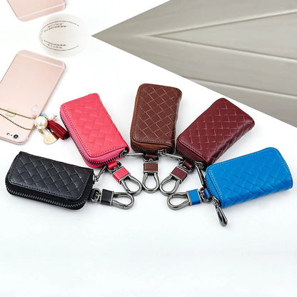 Men's woven leather car key case in multiple colors