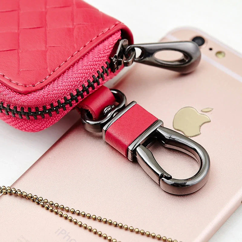 Men's woven leather car key case in multiple colors