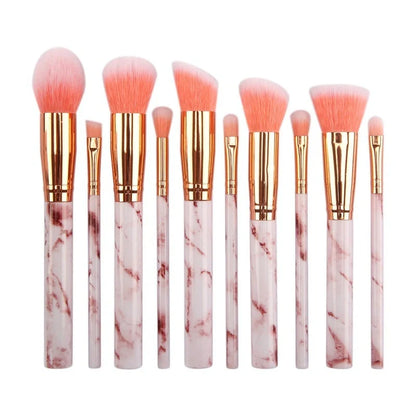 10-piece marble makeup brush set with 5 large and 5 small brushes for flawless application