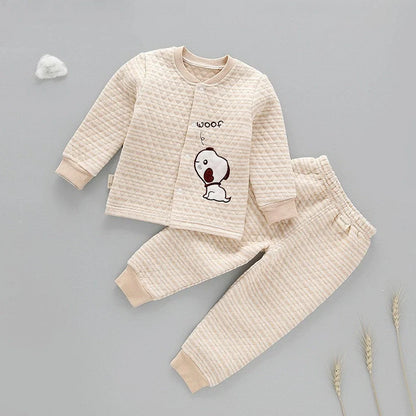 Infant warmer suit in 100% cotton with long sleeves, trousers, and buckle closure for children 66cm to 110cm tall