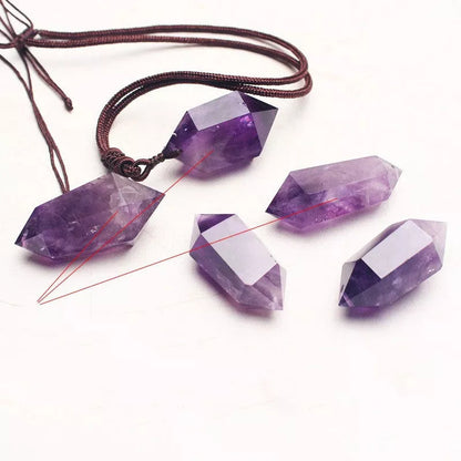 Natural Amethyst Hexagonal Pendant with Korean style geometric design