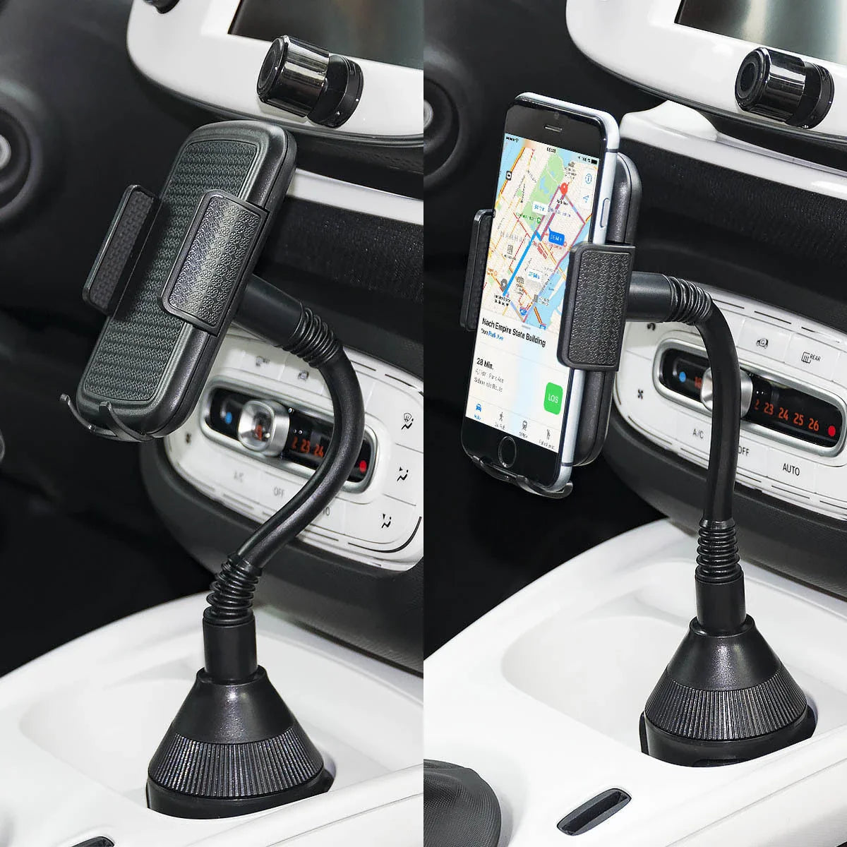 Adjustable car cup holder and smartphone mount with 360-degree rotation and eco-friendly ABS design