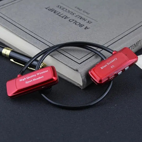 F5 wireless Bluetooth headset with card, ear-hook design, Bluetooth 4.0, 10 metre range, in black gold red or white