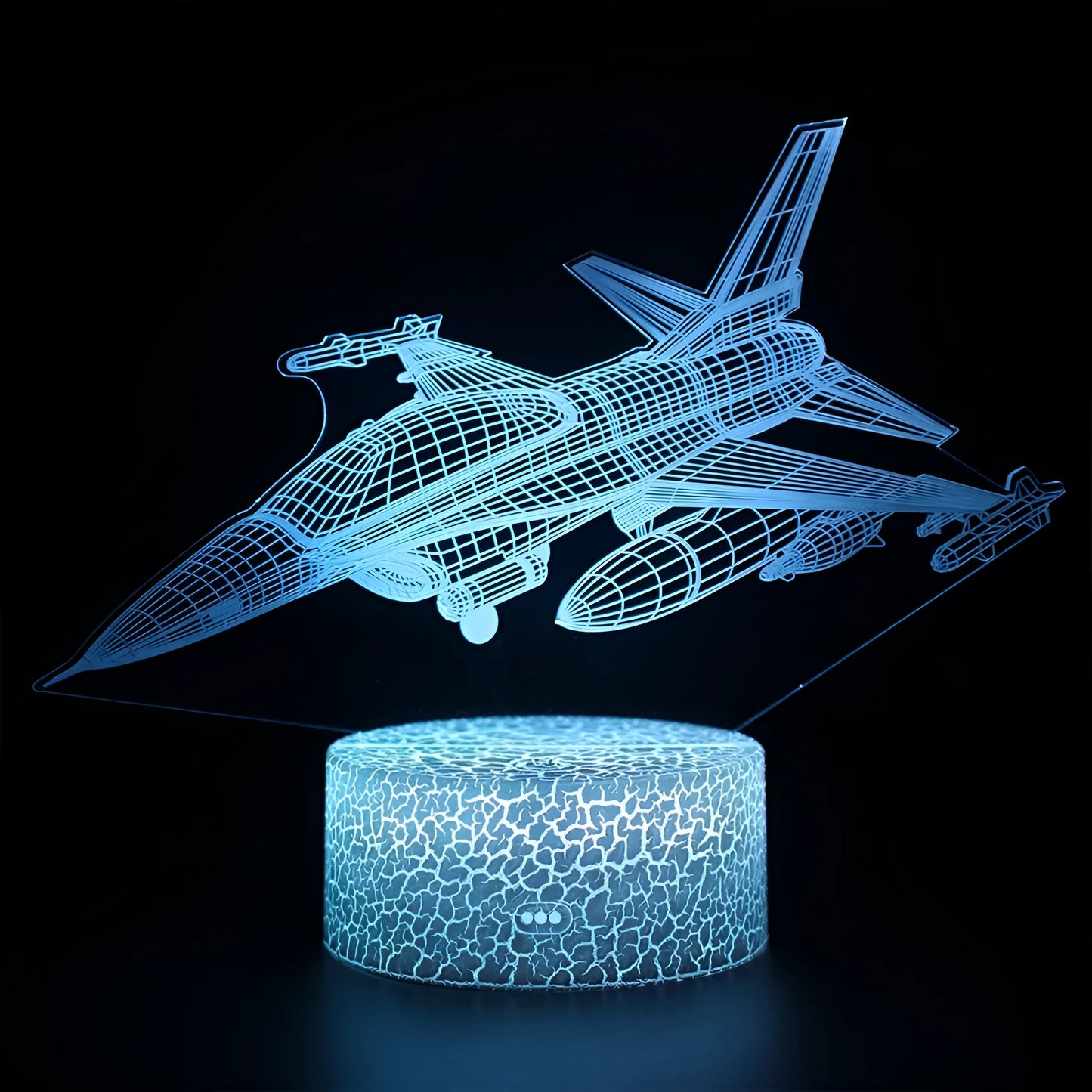 Cartoon-style aeroplane-shaped night light with touch switch and acrylic shade.