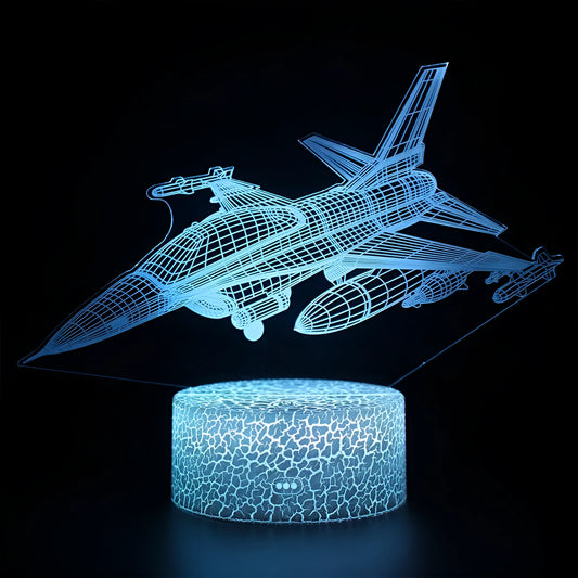 Cartoon-style aeroplane-shaped night light with touch switch and acrylic shade.