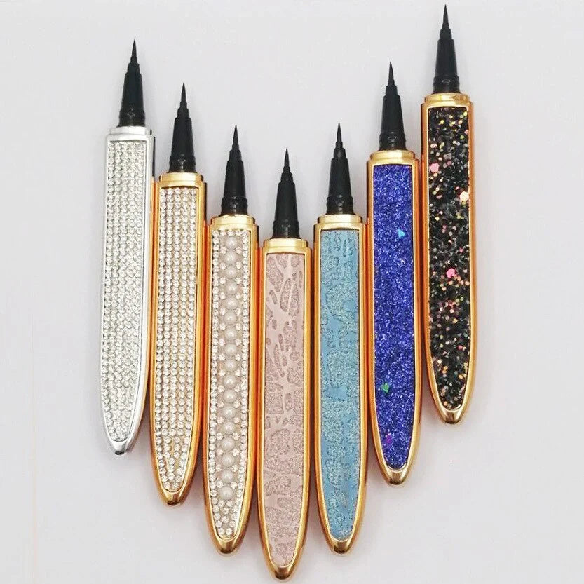 Multifunctional Self-Adhesive Eyeliner & Lashes Set with Black, Coffee, and Transparent Eyeliner Options and Full Diamond, Pearl, and Silver Lash Finishes