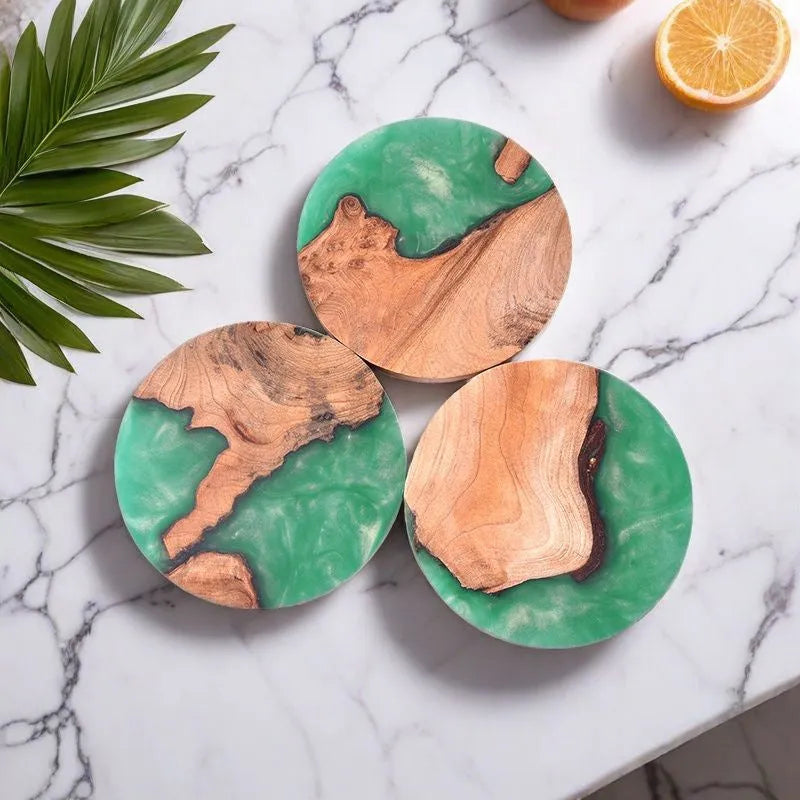 Nordic-style wooden coaster with irregular shape, 9.8cm diameter, for tea set protection
