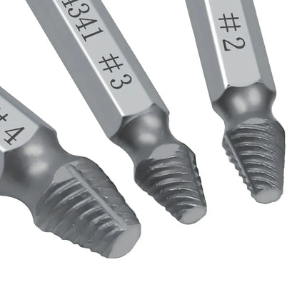 6-piece slip-tooth head screw remover set crafted from 4341 high-speed steel for removing stubborn screws