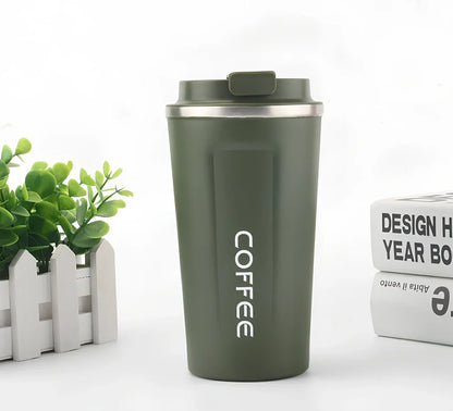 Stainless steel thermal vacuum coffee mug with double-layer insulation and spill-proof lid in multiple colour options