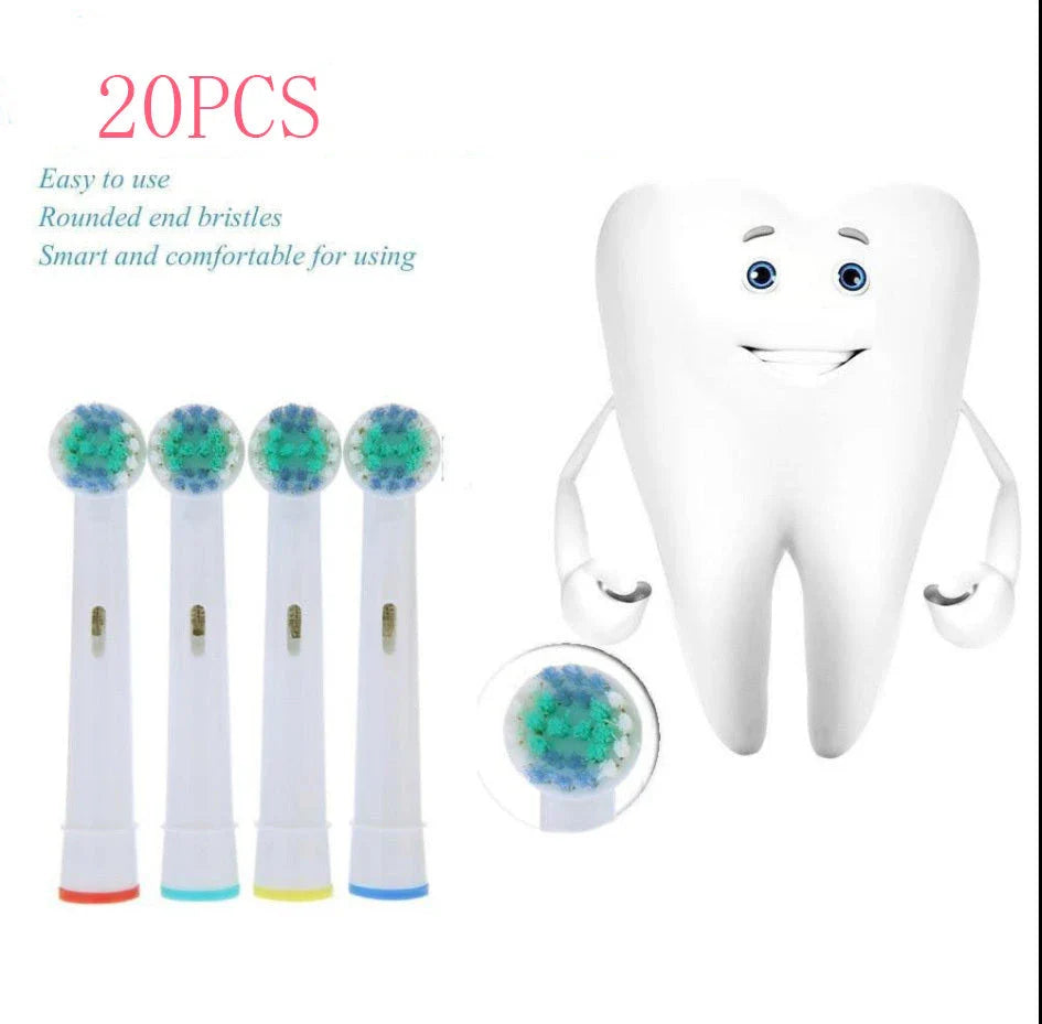 Premium electric toothbrush replacement heads in assorted colors, designed for universal fit with Oral-B and Braun electric toothbrushes.