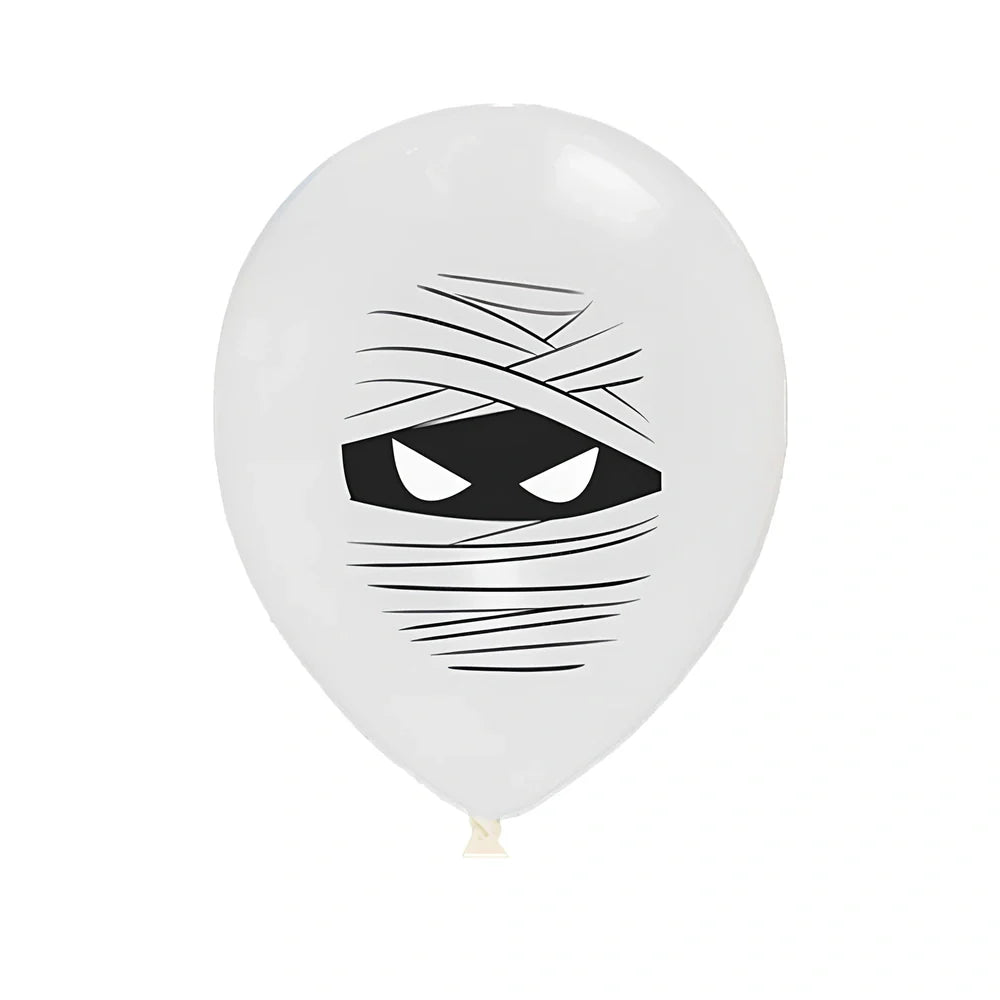 Halloween balloon decoration set with 10 printed latex balloons showing ghost and skeleton designs