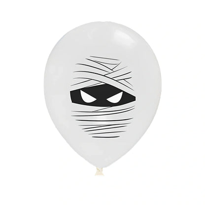 Halloween balloon decoration set with 10 printed latex balloons showing ghost and skeleton designs