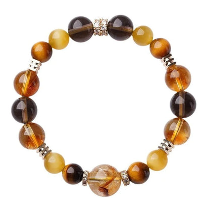 Natural tiger-eye crystal bracelet with yellow tower pattern in geometric design