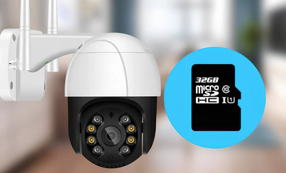 White wireless PTZ surveillance camera with dual antennas and rotational base for 270-degree coverage